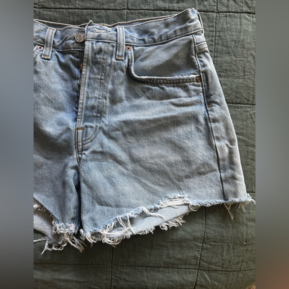 Agolde Parker Long Shorts in Agreement Light Wash Distressed Denim Shorts - Picture 6 of 11